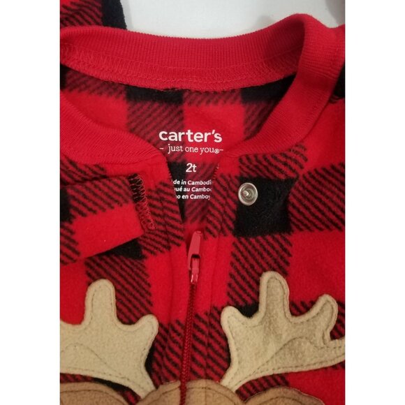 Carters Just One You Footed Pajamas 2T Lot of 3 Moose Red Plaid Sleeper - Picture 3 of 16